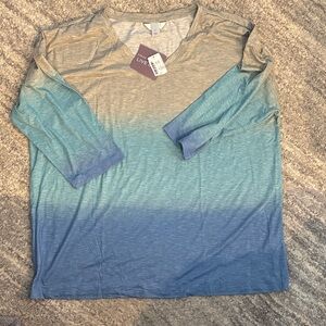 CJ Banks relaxed Blue and Gray Ombre 3/4 Sleeve Shirt